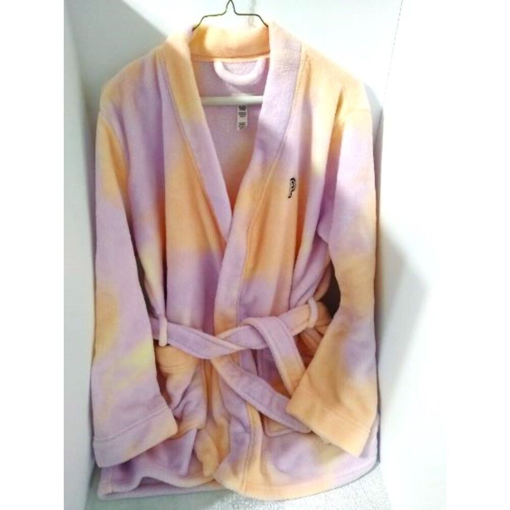 PINK Victorias Secret Robe Women's M/L Pastel COZY SHORT Plush Bath Logo